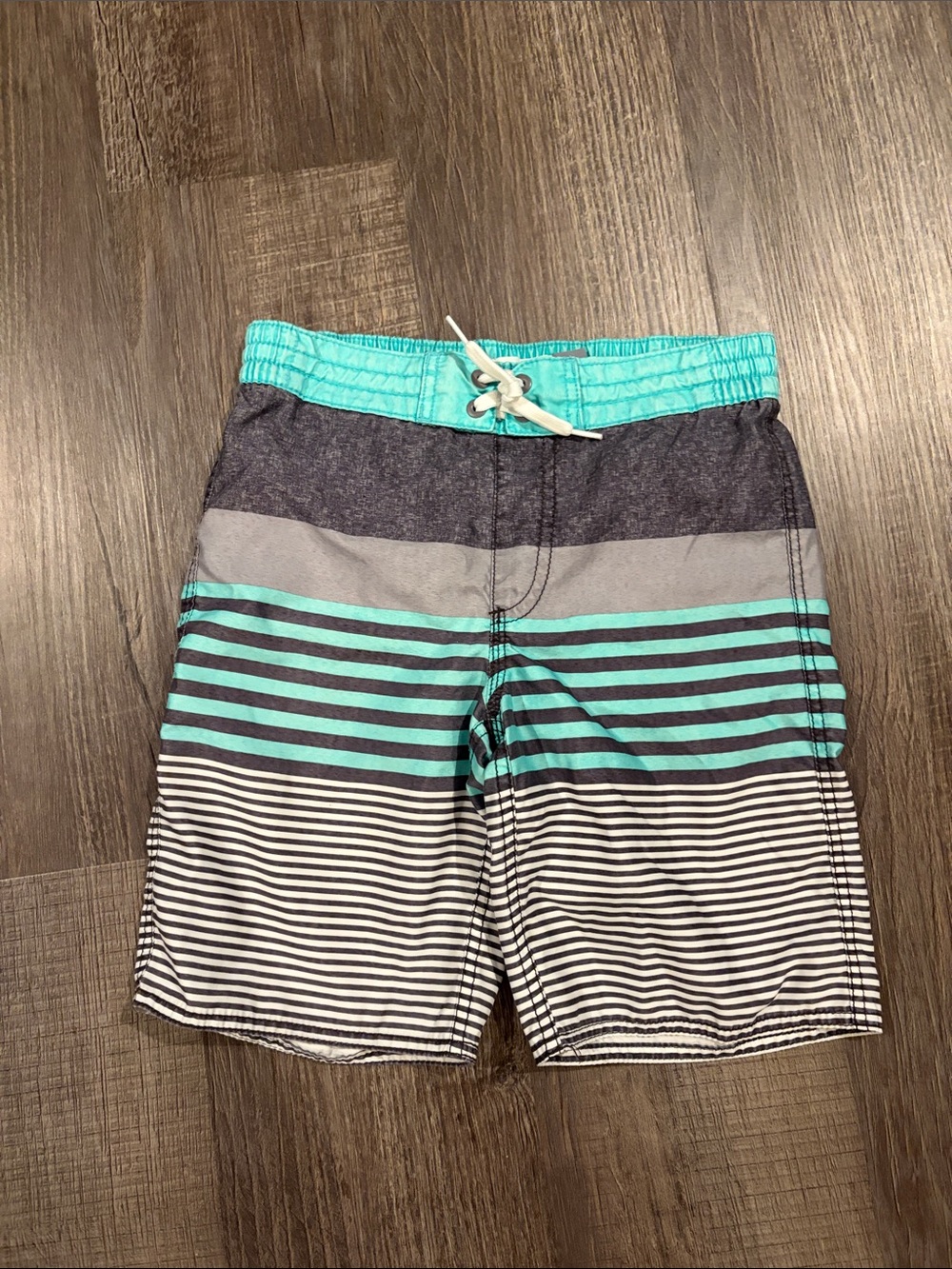 Old Navy boys Striped Swim Shorts in Teal and Gray Size medium 8